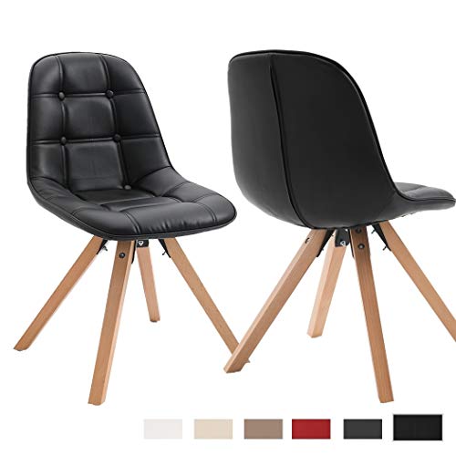 Duhome Elegant Lifestyle 2er Set Esszimmerstuhl aus Kunstleder Schwarz Farbauswahl Retro Design Stuhl mit Rückenlehne Holzbeine WY-466