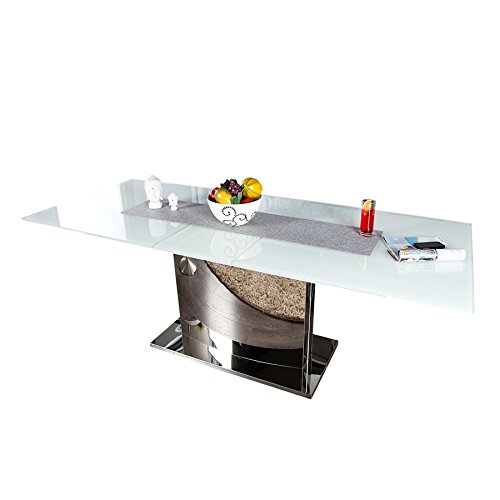 Invicta Interior Ausziehbarer Design Esstisch Concord Glastisch Chrom weiß 180-220 cm Tisch mit Glasplatte Ausziehbar