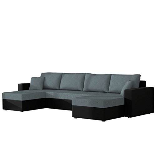 Mirjan24  Ecksofa Sofa Couchgarnitur Couch Rumba! Wohnlandschaft mit Schlaffunktion und Bettkasten, Ecksofa in U-Form, Polstermöbel, Farbauswahl, Kissen-Set (Soft 011 + Bristol 2446)