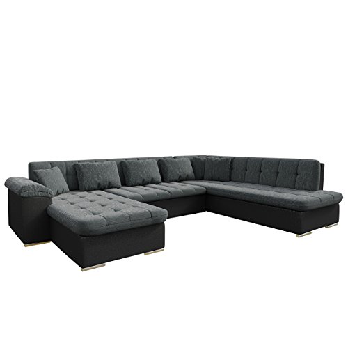 Mirjan24  Outlet !! Eckcouch Ecksofa Niko Sale! Design Sofa Couch! mit Schlaffunktion! U-Sofa Große Farbauswahl! Wohnlandschaft! (Hippo Black + Elite Charcoal, Seite: Links)
