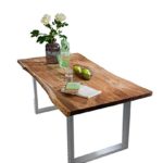 SAM® Stilvoller Esszimmertisch Quarto 160 x 85 cm, nussbaumfarbig, Akazienholz-Tisch mit Silber lackierten Beinen, Baum-Tisch mit naturbelassener Optik