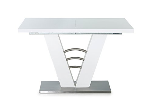 lifestyle4living Esstisch in weiß Hochglanz, ausziehbarer Esszimmertisch, 120-160 cm breit und 80 cm tief, rechteckig, modern