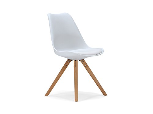 massivum Retro-Esszimmer-Stuhl California 49x83x53 aus Holz natur lackiert und Kunststoff weiß mit Kunstlederkissen