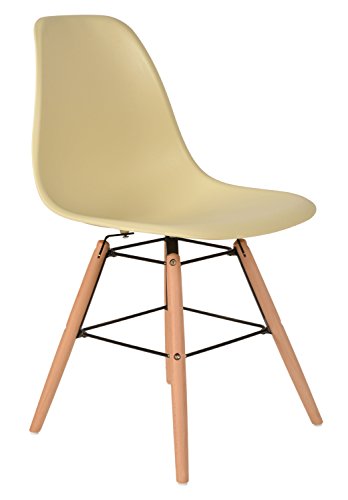 ts-ideen 1 x Design Klassiker Stuhl Retro 50er Jahre Barstuhl Küchenstuhl Esszimmer Wohnzimmer Sitz in Beige mit Holz