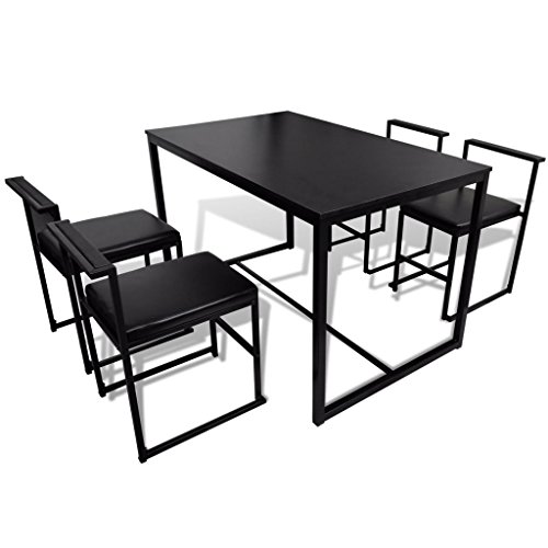 Festnight 5-teilige Essgruppe Tischgruppe aus 1 Esstisch 116x67cm + 4 Stühle Schwarz