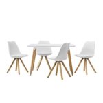 [en.casa] Esstisch mit 4 Stühlen weiß Gepolstert 120x70cm Kunstleder Esszimmer Essgruppe Küche
