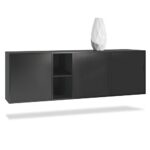 Vladon Sideboard Kommode Cuba, Korpus in Schwarz matt/Fronten in Schwarz matt