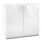 Vladon Sideboard Logan, Kommode mit 2 Türen, Weiß matt/Weiß Hochglanz (82 x 78 x 37 cm)