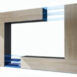 Vladon Wohnwand Mirage, Anbauwand mit Rückwand mit 2 Türen, 2 Klappen und 6 offenen Glasablagen, Schwarz matt/Eiche Sägegrau, inkl. LED-Beleuchtung (262 x 183 x 39 cm)