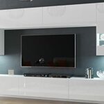 FURNITECH Future C79 Wohnwand Möbel Schrankwand Wohnzimmer Wandschrank Mediawand mit Led Beleuchtung (LED weiß, C79-HG-W2 1A)