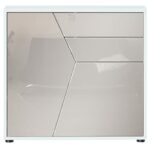 Vladon Sideboard Benny, Kommode mit 2 Türen und 2 Schubladen, Weiß matt/Sandgrau Hochglanz (79 x 74 x 36 cm)