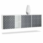 Vladon Sideboard Kommode Cuba, Korpus in Weiß matt/Fronten in 3D Stahlgrau