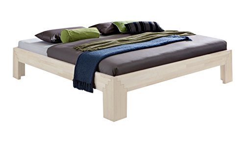 Massivholz-Bett Selina weiß 140 x 200 cm aus Kernbuche, Holzbett, als Doppel- und Jugend-Bett verwendbar, inkl. Stecksystem , 1 Bett á 140 x 200 cm