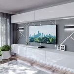Domando Wohnwand Imperia M2 Modern für Wohnzimmer Breite 300cm, variabel hängbar, Push-to-Open-System, LED Beleuchtung in weiß, Hochglanz in Weiß Matt und Weiß Hochglanz