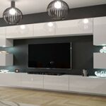 Furnitech Modernes TV Möbel mit LED Beleuchtung Schrank Wohnschrank Wohnzimmer Schrankwand Wohnwand Mediawand Nowara 1C (AN1-17W-HG21 1C, LED RGB (16 Farben))