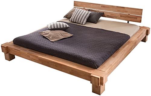 Massivholz-Bett Luna 200 x 200 cm aus Kernbuche, Balkenbett, massives Holzbett als Doppel- und Komfortbett verwendbar, 1 Bett á 200 x 200 cm