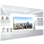 BELINI Wohnwand Vollausstattung Wohnzimmer-Set Moderne Schrankwand mit LED-Beleuchtung Anbauwand TV-Schrank Weiß