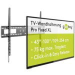 Goobay Feste Pro TV-Wandhalterung (XL), 43–100 Zoll Fernseher – max. 75 kg – einfache und sichere Montage mit automatischer Verriegelung – VESA-kompatibel – Schwenkbewegung – QLED/LED – Schwarz 49892