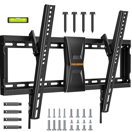 Perlegear TV Wandhalterung für die meisten 37-82 Zoll Fernseher bis zu 60 kg, neigbare Fernseher Halterung für Flache oder gekrümmte Fernseher Max VESA 600x400mm, mit verstellbaren Zugschnüren, PGLT5